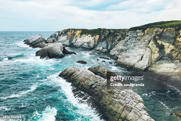 cliffs on the western coast of asturias - lastres stock pictures, royalty-free photos & images