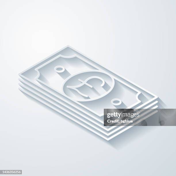 isometric pound banknotes. icon with paper cut effect on blank background - pound note white background stock illustrations