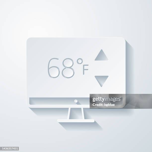 desktop computer with heating control. icon with paper cut effect on blank background - temperature control stock illustrations
