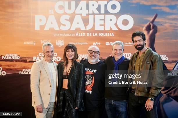 Ernesto Alterio, Blanca Suarez, Alex de la Iglesia, Alberto San Juan and Ruben Cortada attend the "El Cuarto Pasajero" photocall at Calle Etruria on...
