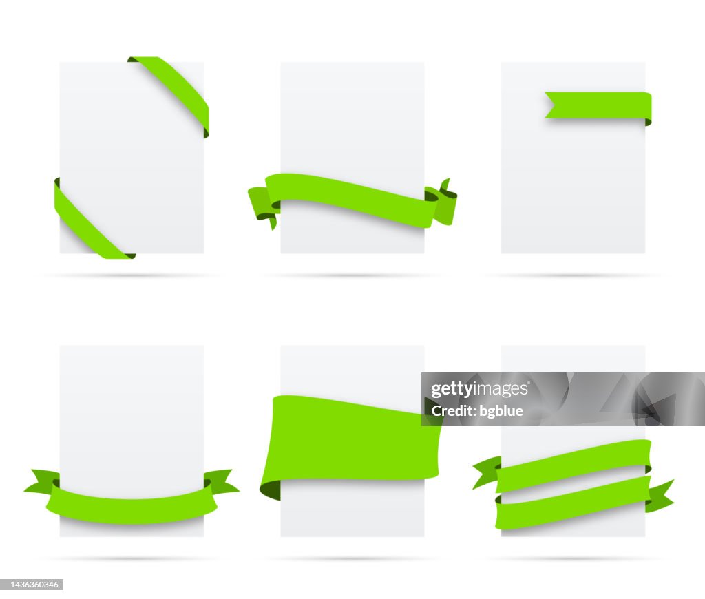 Green Ribbon Layout Set Of Green Ribbons On Blank White Labels Design Elements High-Res ...