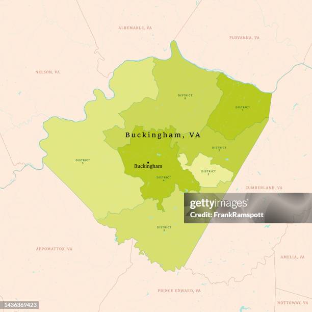 va buckingham county vector map green - james river stock illustrations