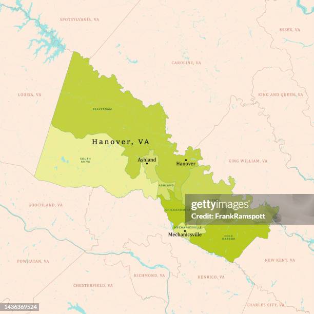va hanover county vector map green - james river stock illustrations