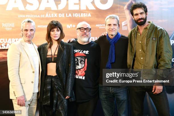 Ernesto Alterio, Blanca Suarez, Alex de la Iglesia, Alberto San Juan and Ruben Cortada pose during the photocall of the presentation of the film 'The...