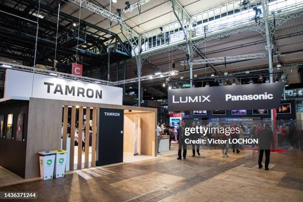 Stands "Tamron" et "Panasonic"au Salon de la photo à la Grande Halle de la Villette le 7 octobre 2022 à Paris.