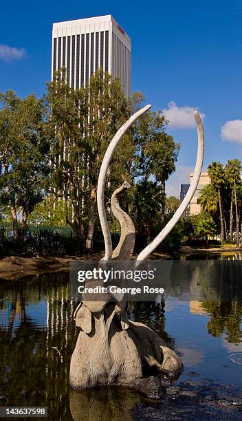 Replica of a woolly mammoth at the La Brea Tar Pits is viewed on April 15, 2012 in Los Angeles, California. Millions of tourists flock to the Los...