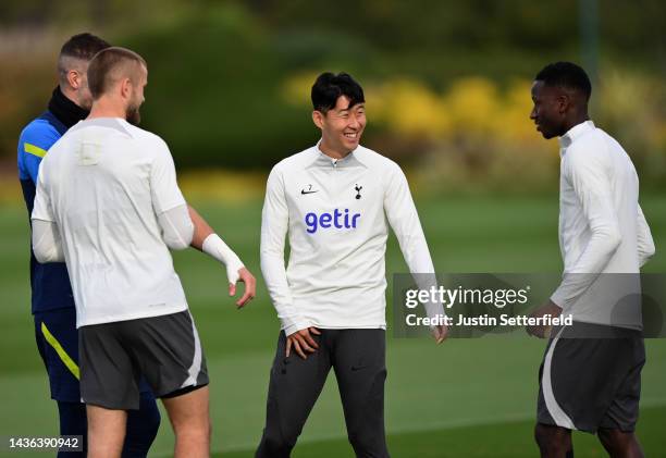 Son Heung-Min of Tottenham Hotspur reacts during a Tottenham Hotspur Training and Press Conference at Tottenham Hotspur Training Centre on October...