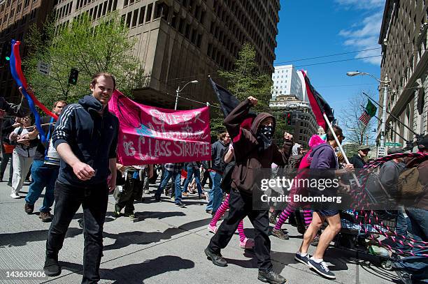 Occupy Seattle protesters, an off-shoot of the Occupy Wall Street movement, hold a May Day rally and anti-capitalist march in Seattle, Washington,...