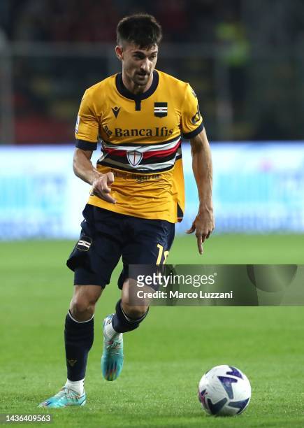 Ignacio Pussetto of UC Sampdoria in action during the Serie A match between US Cremonese and UC Sampdoria at Stadio Giovanni Zini on October 24, 2022...