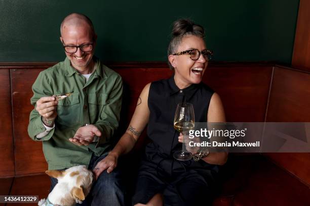 Co-owners of Kippered Bar, Reed Herrick and Lydia Clarke are photographed for Los Angeles Times on April 5, 2022 in Los Angeles, California....