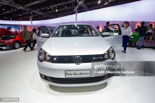 Detail of a Volkswagen Polo BlueMotion during the 27th International Motor Show at the Anhembi exhibition center in Sao Paulo, on November 3, 2012 in...