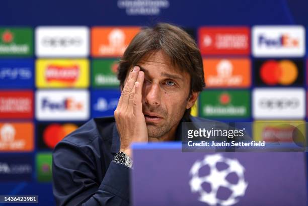 Antonio Conte, Manager of Tottenham Hotspur speaks during a Tottenham Hotspur Press Conference at Tottenham Hotspur Training Centre on October 25,...