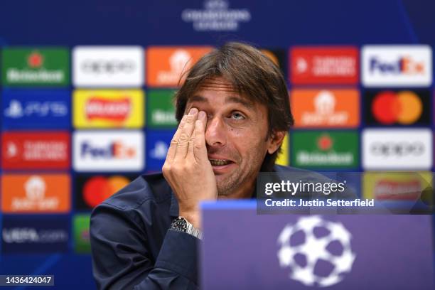 Antonio Conte, Manager of Tottenham Hotspur speaks during a Tottenham Hotspur Press Conference at Tottenham Hotspur Training Centre on October 25,...