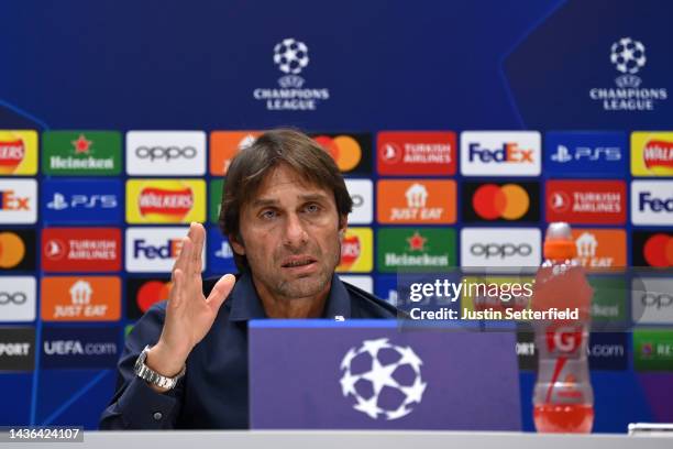 Antonio Conte, Manager of Tottenham Hotspur speaks during a Tottenham Hotspur Press Conference at Tottenham Hotspur Training Centre on October 25,...