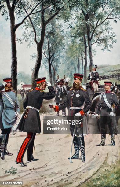 the crown prince of germany awards general graf moltke the iron cross first class - military medal stock illustrations
