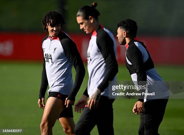 Trent Alexander-Arnold of Liverpool during a training session at AXA Training Centre on October 25, 2022 in Kirkby, England.