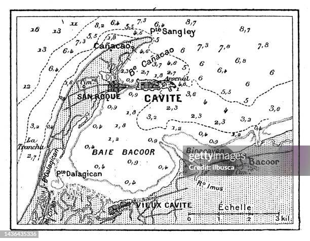 antique image: cavite bay - philippine map drawing stock illustrations
