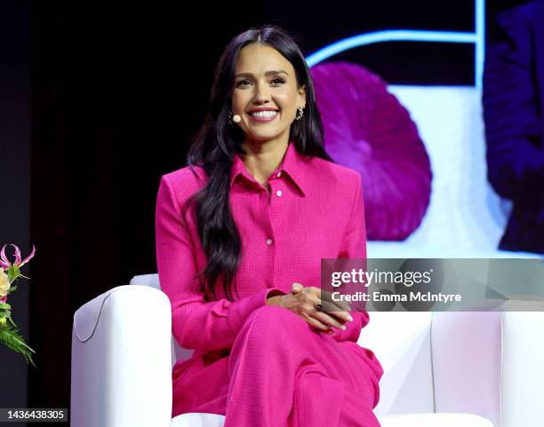 Actor/Honest Company Founder/Yahoo Board Member Jessica Alba speaks onstage during The 2022 MAKERS Conference at Waldorf Astoria Monarch Beach on...