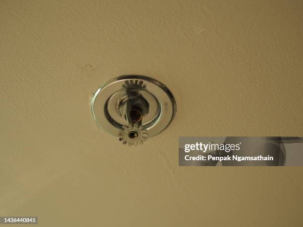 sprinkler on ceiling fire alarm device - fire sprinkler stockfoto's en -beelden