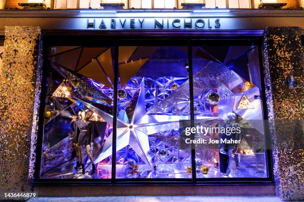 In this image released on October 25 Harvey Nichols Unveils 2022 Christmas Windows at Harvey Nichols Knightsbridge on October 24, 2022 in London,...