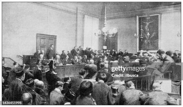 antique image: emile zola trial, cour d'assise de versailles - versailles stock illustrations