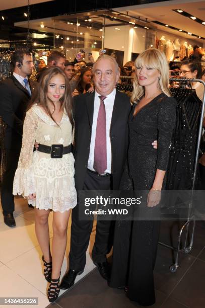 Chloe Green, Topshop's Sir Philip Green and Kate Moss attend the launch of Moss' final Topshop collection at Topshop Oxford Circle.