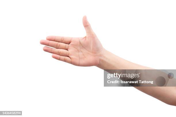 the empty female hand makes a gesture like holding something isolated in hand behind a white background. - hold wrists imagens e fotografias de stock