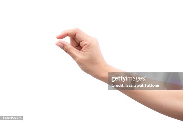 hand gesture isolated on white background - festhalten stock-fotos und bilder