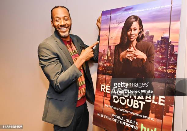 McKinley Freeman signs a poster as AAFCA Presents Reasonable Doubt's Private Screening Reception and Roundtable Event on October 24, 2022 at Auburn...