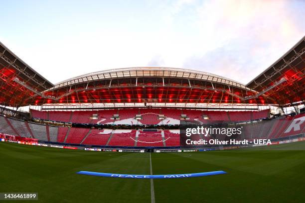 General view inside the stadium prior to the UEFA Champions League group F match between RB Leipzig and Real Madrid at Red Bull Arena on October 25,...