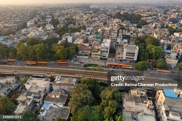 4k drone view uttam nagar, the over populated capital of india, west delhi, new delhi - stock video - new delhi stock photos et images de collection