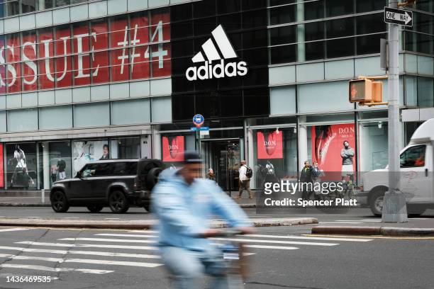 An Adidas store stands in Manhattan on October 25, 2022 in New York City. Adidas, the German sportswear giant, has reportedly terminated its...