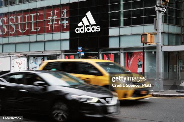 An Adidas store stands in Manhattan on October 25, 2022 in New York City. Adidas, the German sportswear giant, has reportedly terminated its...