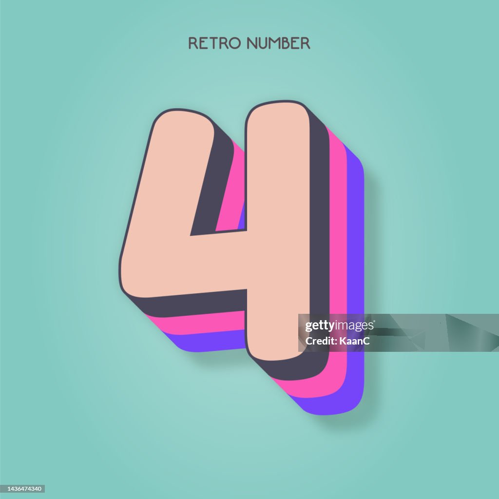 Number Four Lettering Number 4 Retro Style Lettering Stock Illustration Invitation Or ...