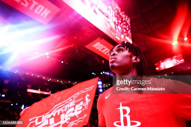 Josh Christopher of the Houston Rockets looks on prior to facing the Utah Jazz at Toyota Center on October 24, 2022 in Houston, Texas. NOTE TO USER:...