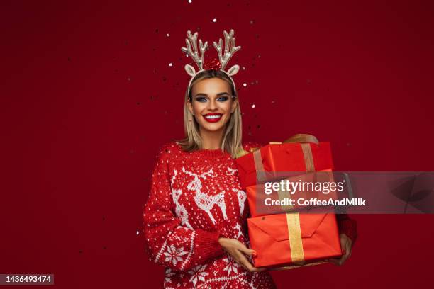 what is inside - christmas sweater stock pictures, royalty-free photos & images