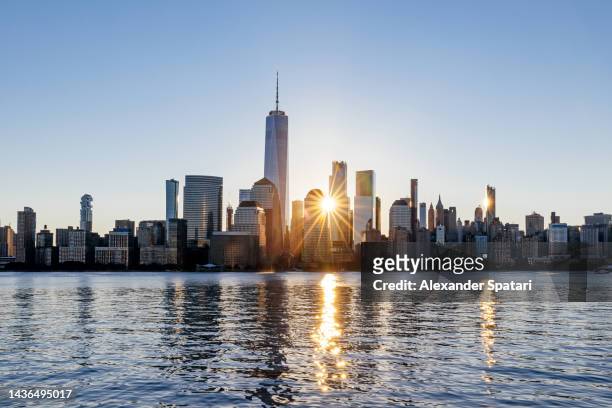 sunrise in new york city, usa - one world trade center view stock pictures, royalty-free photos & images