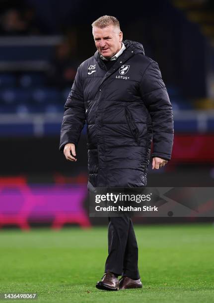 Dean Smith Norwich City Manager before the Sky Bet Championship between Burnley and Norwich City at Turf Moor on October 25, 2022 in Burnley, England.
