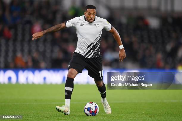 Nathaniel Mendez-Laing of Derby in action during the Sky Bet League One between Derby County and Exeter City at Pride Park Stadium on October 25,...