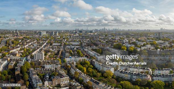 panoramic aerial view of notting hill, london - portobello stock pictures, royalty-free photos & images