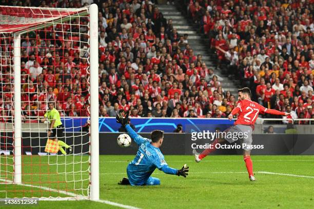 Rafa of Benfica scores their team's third goal during the UEFA Champions League group H match between SL Benfica and Juventus at Estadio do Sport...