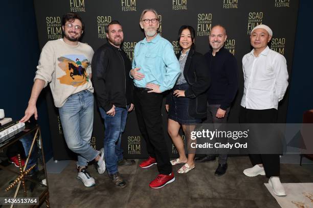 Dean Fleischer Camp, Joel Crawford, Henry Selick, Domee Shi, Kyle Balda, and Masaaki Yuasa pose backstage before the Sketch to Screen Directors...