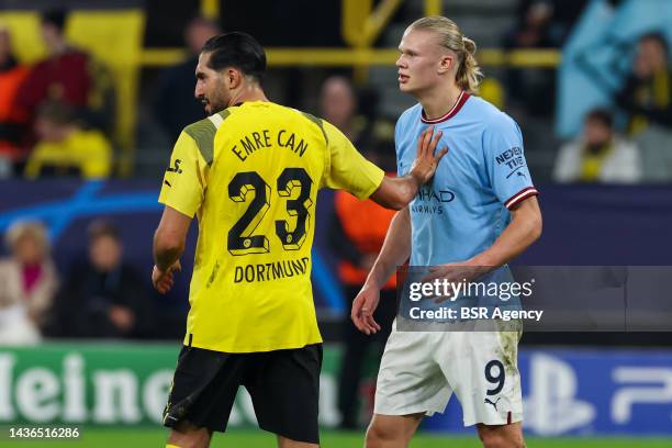 Emre Can of Borussia Dortmund, Erling Haaland of Manchester City during the UEFA Champions League group G match between Borussia Dortmund and...