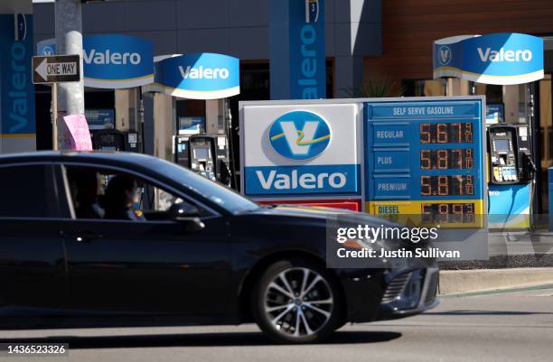 Gas prices are displayed in front of a Valero gas station on October 25, 2022 in San Rafael, California. Valero Energy Corporation reported third...