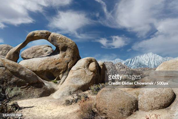 panoramic view of rock formations against sky,alabama hills,california,united states,usa - alabama hills stock-fotos und bilder