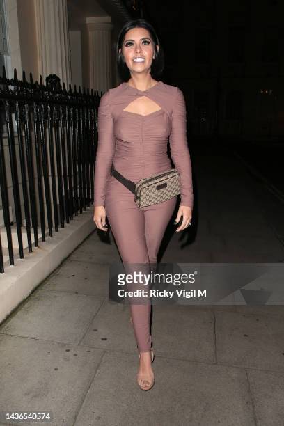 Cara De La Hoyde-Massey seen attending Soap and Glory launch party at Haymarket Hotel on October 25, 2022 in London, England.