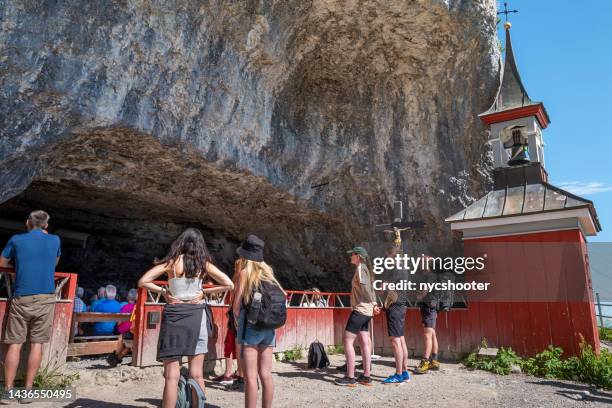 wildkirchi cave church in the appenzeller alps, switzerland - appenzell innerrhoden stock pictures, royalty-free photos & images
