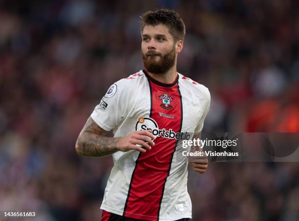 Duje Caleta-Car of Southampton during the Premier League match between Southampton FC and Arsenal FC at Friends Provident St. Mary's Stadium on...