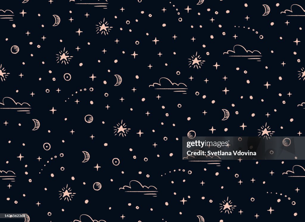 Magical Seamless Pattern With The Stars Moon High-Res Vector Graphic ...