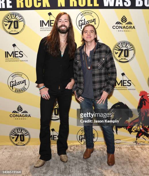Graham Deloach and Bill Satcher of A Thousand Horses attend the Sun Records 70th Anniversary Event at Gibson Garage on October 25, 2022 in Nashville,...